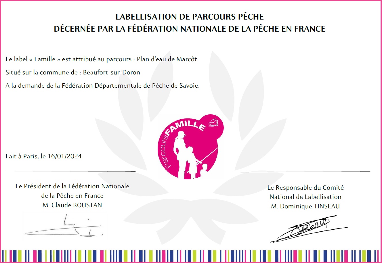 Diplome parcours pêche famille Marcôt