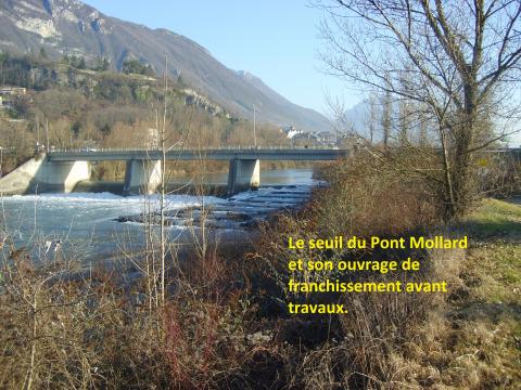 Le seuil du Pont Mollard et sa passe à poissons avant travaux