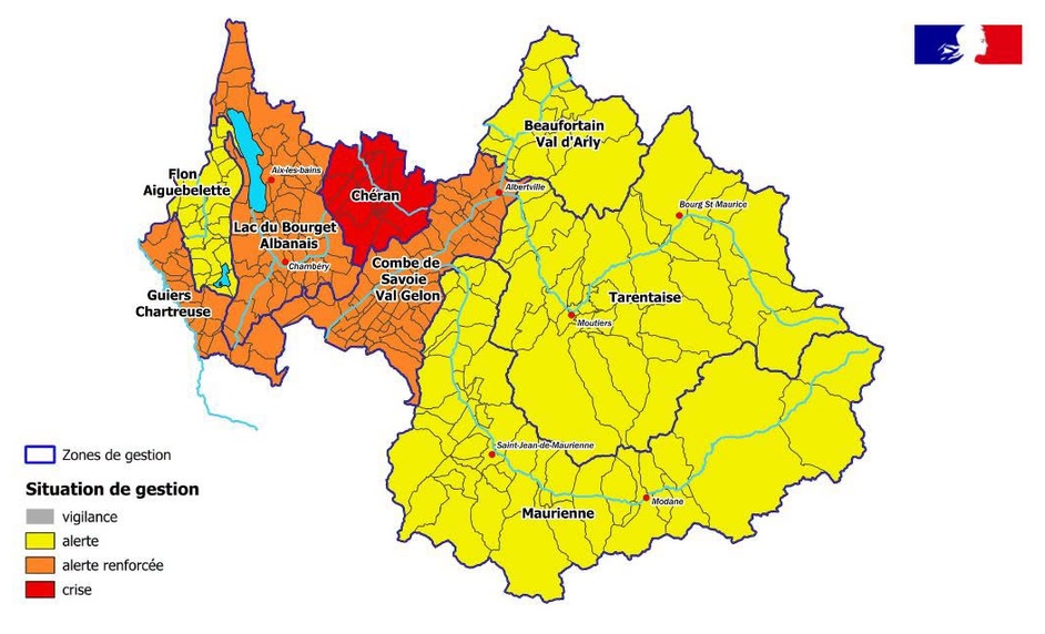 Carte sécheresse Savoie au 10/08/2026