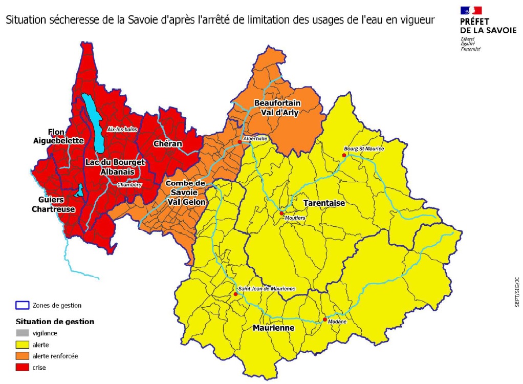 Carte sécheresse Savoie 2022